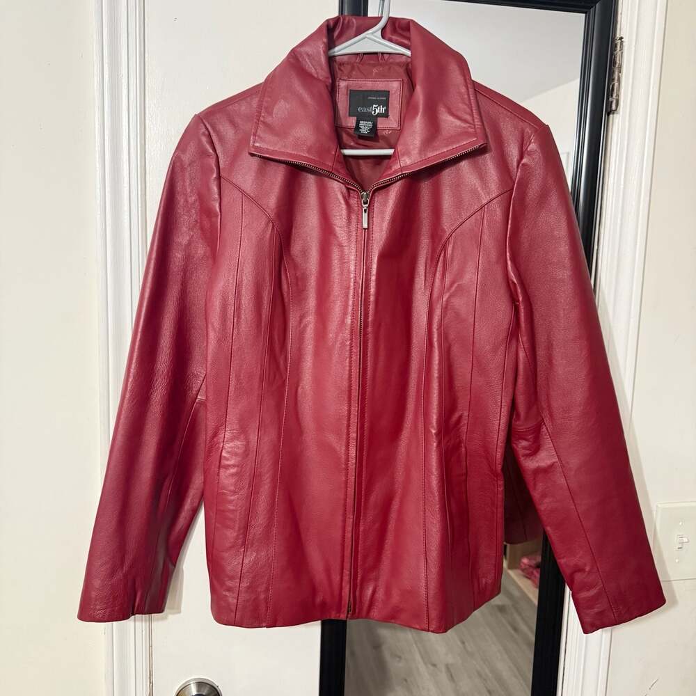 East 5th Women's Genuine Red Leather Full-Zip Jacket